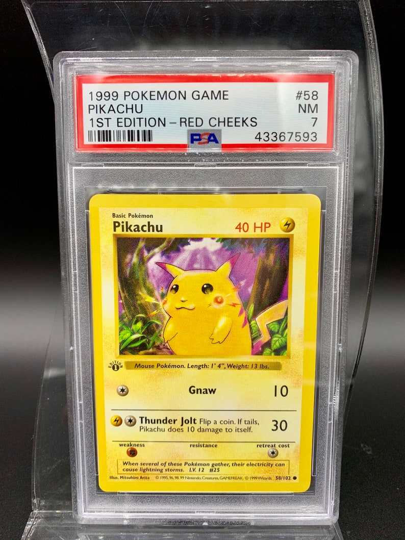 Pokemon Card 1999 1st Edition Base Set Shadowless Pikachu With Red Cheeks Error Card Psa 7 Near Mint