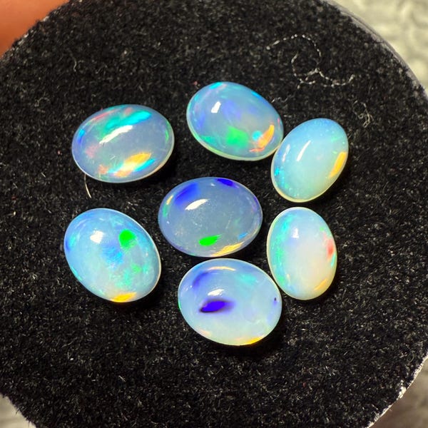 Welo Opal Cabochon Lot: 5.38 ct- Jelly Blue AAA Rainbow Fire Hydrophane Opal Gemstone for Jewelry Making, Rings, Pendants, Collections