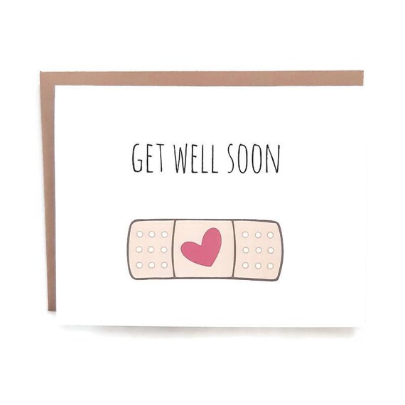 Get well soon card- custom catd- blank card- bandaid card