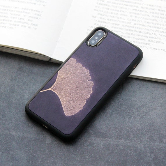 Dark Purple Ginkgo Leaf Leather Case For Iphone Xs Max Iphone Etsy