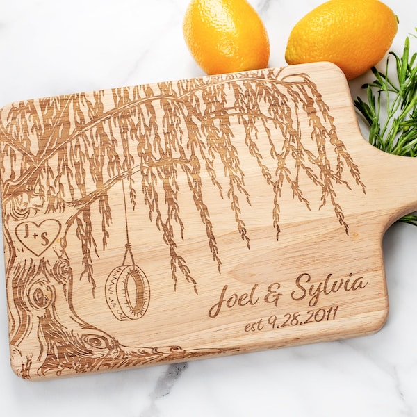 Engraved Willow Tree Cutting Board & Picture Frame Set, 9th Anniversary Gift