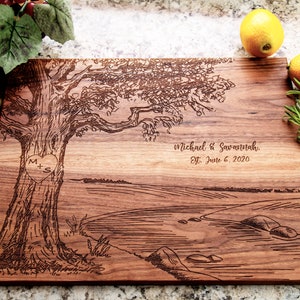 Personalized Cutting Board, Tree River Scene Board, Personalized Gifts, Wedding Anniversary Gifts for Her, Gifts for Him, Housewarming Gift