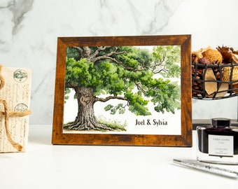 Personalized Oak Tree Color Print Picture Frame in Gift Box, Personalized Wedding Gift, Gift for Her, 9 Year Anniversary Willow Gift