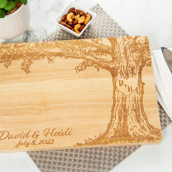 Personalized Oak Tree Engraved Cutting Board, Couples Wedding or Anniversary Gift