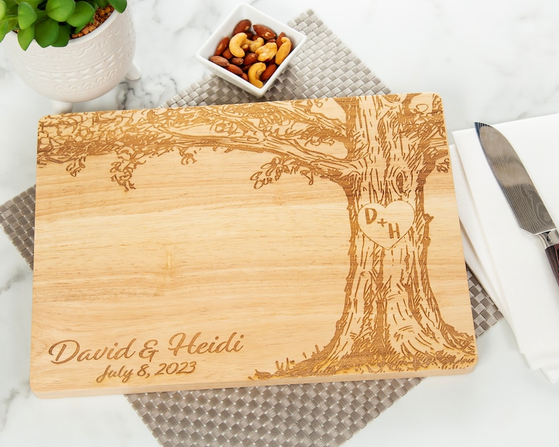 Personalized Engraved Cutting Board Oak Tree Design With Etsy