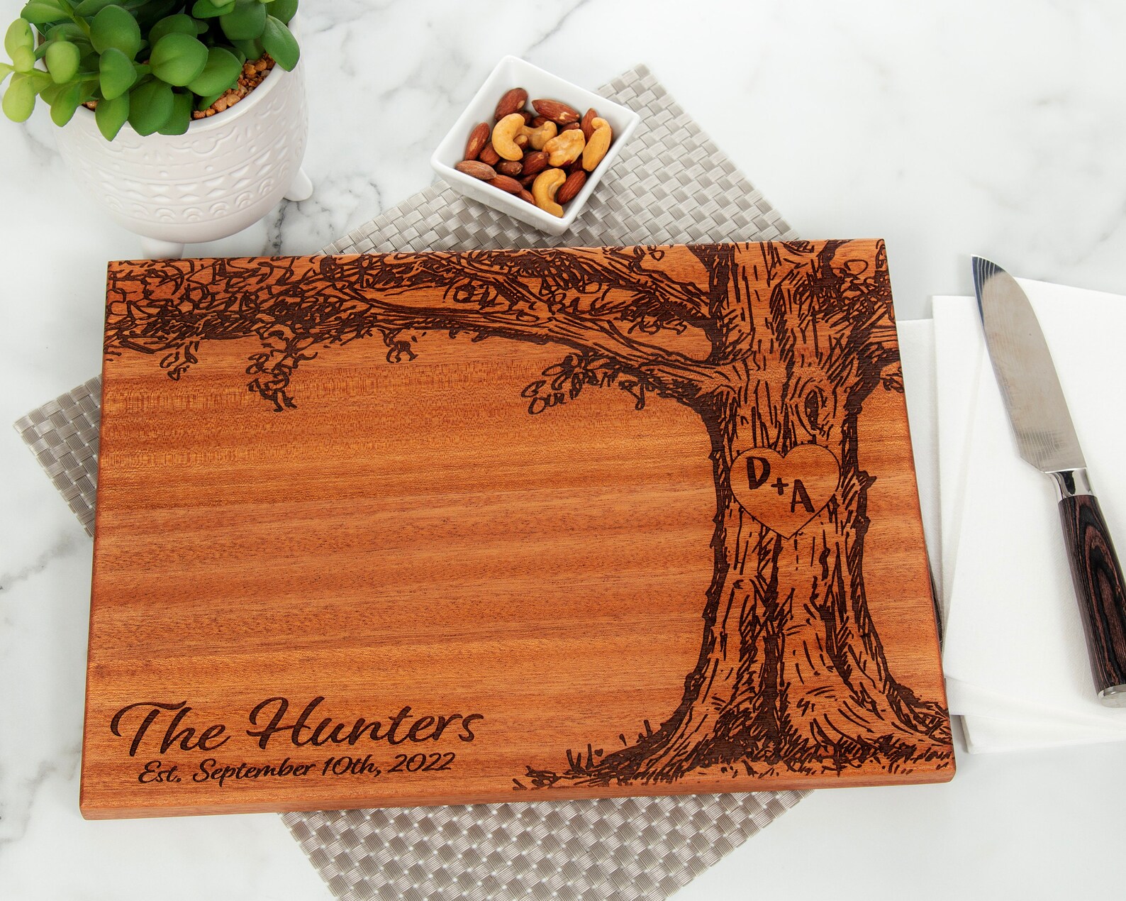 Personalized Engraved Cutting Board Oak Tree Design With Etsy