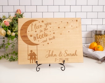 Personalized I Love You to the Moon Engraved Cutting Board Gift