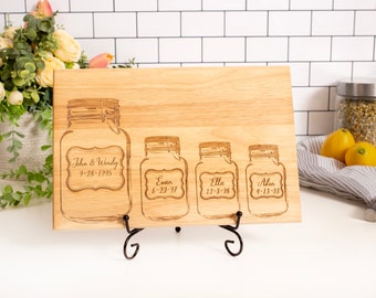 Mason Jar Cutting Board Personalized Housewarming Gift Engraved Charcuterie Family Gift Mason Jar Anniversary Gift for Mom Kitchen Gift Dad