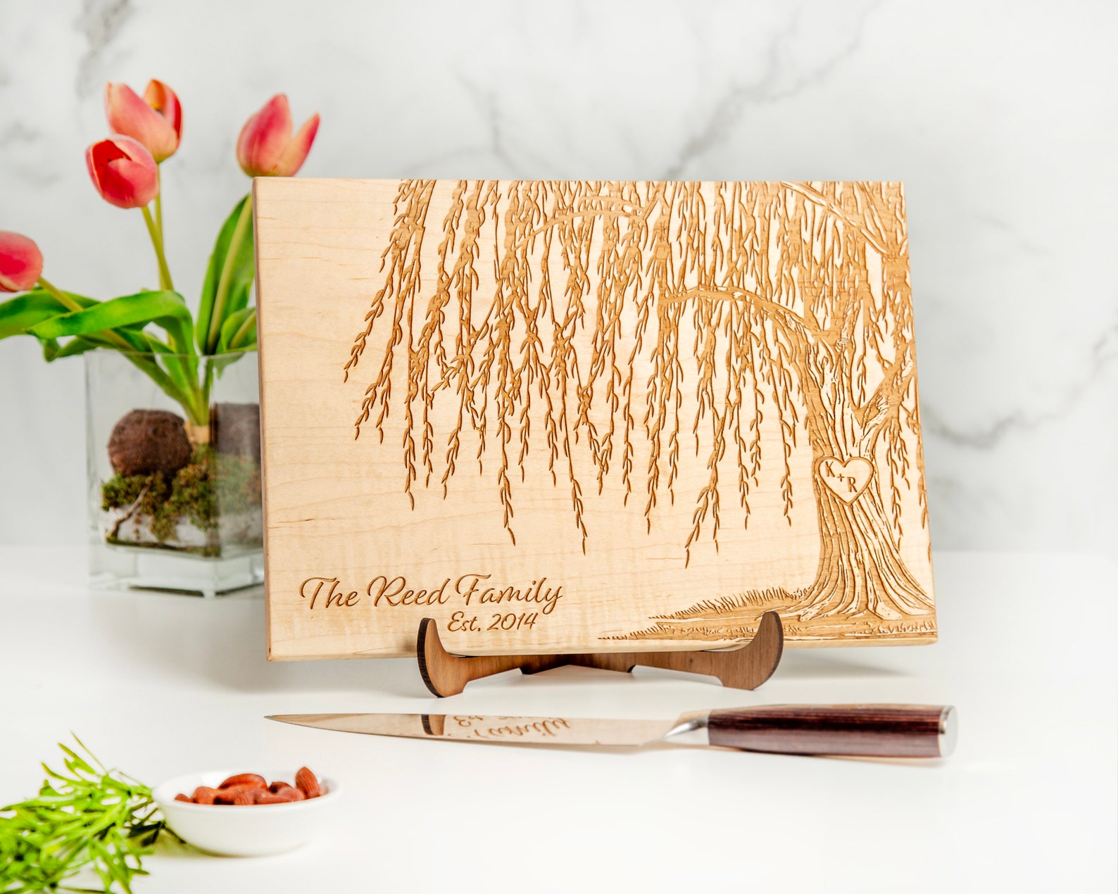 Personalized Willow Tree Cutting Board - 7”x11”, Yes Groove/No Gift