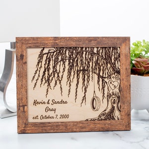 Personalized Engraved Willow Tree with Tire Swing Picture Frame, Wedding or 9 year Anniversary Gifts, Housewarming Gift, Gifts for Her