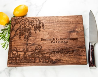 Personalized Cutting Board of French Countryside Scene, Wedding Anniversary Couples Gift, Housewarming Gift, Husband Gift for Her, Wife Gift