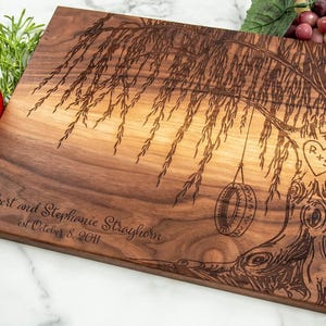 9th Anniversary Willow Tree with tire swing, Cutting Board, Personalized Gift, couples gift for wedding, anniversary or Christmas.