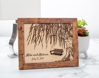 Personalized Engraved Willow Tree with Bench Swing Picture Frame, Personalized Wedding Anniversary Gifts, Housewarming Gift, Gifts for Her