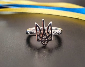 Ukrainian trident ring in sterling silver 925 rustic ring band ukrainian seller tryzub "Victory ring"