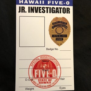 Carte d'identité vierge pour badge d'enquêteur JR Hawaii Five-0