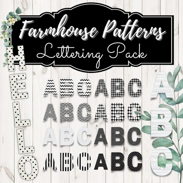 Farmhouse Patterns Lettering Pack - Farmhouse Bulletin Board Letters Display - Farmhouse Classroom Decor - Digtal Download Headers