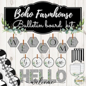 Farmhouse Bulletin Board Kit | Bulletin Board Borders, Banners, Buntings,Lettering Kit and Inspirational Quotes | Farmhouse Classroom Decor