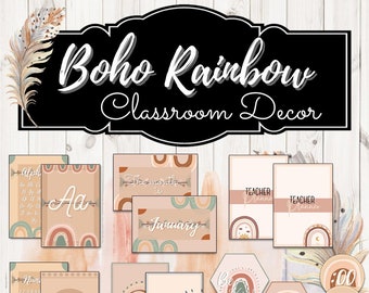 Boho Rainbow Classroom Decor Bundle | Calm Boho Classroom Decor | Neutral Colors Classroom Theme - Calm Pastel Teacher Templates