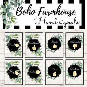 Farmhouse Hand Signals - Boho Farmhouse Classroom Decor - Farmhouse Theme Wall Decor | Back to School Classroom Setup