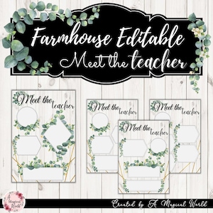 Farmhouse Meet The Teacher Templates | Farmhouse Classroom Theme | First Day Of School Meet The Teacher | Open House Teacher Templates