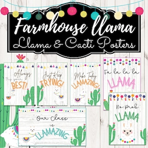 Farmhouse Llama & Cactus Wall Decor - Llama and Cactus Posters - Farmhouse Llama and Cactus Growth Mindset Posters - Llama Graphic Prints