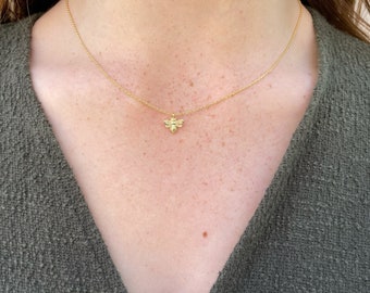 16" Bee Necklace, 18K Gold Dipped Necklace, Rhodium Plated Silver Necklace, Rose Gold Dipped Necklace, Bee Necklace, Layering Necklace