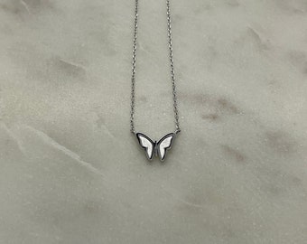 Collier à pendentif papillon, Collier 40 cm, Argent plaqué rhodium, Or trempé 18 carats, Or rose trempé, Collier, Bijoux, Accessoires