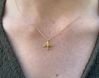 Airplane Necklace, 18K Gold Dipped Necklace, Rhodium Plated Silver Necklace, Rose Gold Dipped Necklace, 16" Necklace, Layering Necklaces