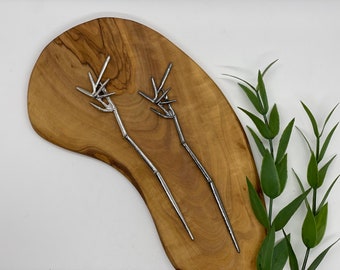 Twig Hair Sticks, 6.25" Hair Sticks, Vintage Style Metal Hair Sticks, Hair Accessories, Silver Charcoal Accessories, Bun Holders. Hair Forks