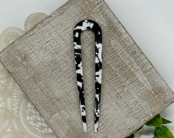 Black & White Hair Pin, 4.5&quot; Vintage Style Hair Pin, Hair Stick, Bun Holder, Stylish Hairpins, Hair Accessories,  Acrylic Hair Sticks, Clips