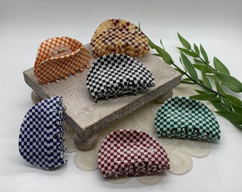 Tokyo Small Checkered Hair Claws, 3" Medium Sized Hair Claw, Hair Accessories, Hair Clip, Hair Claws, Checkered Hair Claw, Colorful Claws