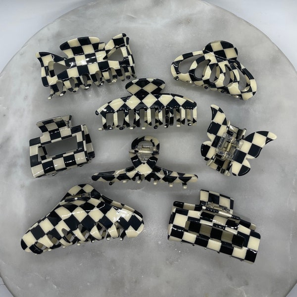 Anaheim Hair Claws, Checkered Hair Claws, Black and White Hair Claws, Hair Accessories, Hair Clips, Barrettes, Hair Claw Clips, Claws, Clips