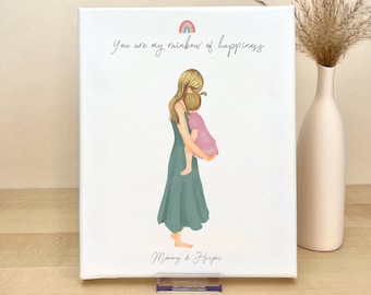 Personalized Wall Art on Canvas Mother and Daughter, birthday gift for mom, Mother's day gift, custom-made gift for mom, gift idea for her