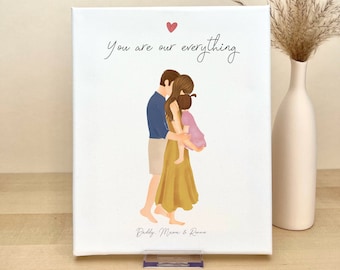 Personalized Canvas Wall Art Dad mom and daughter, Father's Day gift idea, Mom and dad print, dad birthday gift idea, family portrait