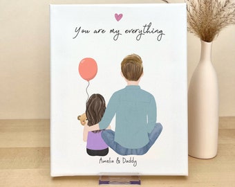 Personalized Dad and toddlerArtwork on Canvas, Dad's birthday gift, daughter and dad art, Father's Day gift, customizable print art for dad