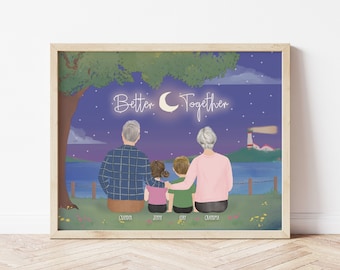 Personalized Framed Wall Art with grandparents, birthday gift for grandma, Gift idea for her from family,  Grandparents and grand kids idea