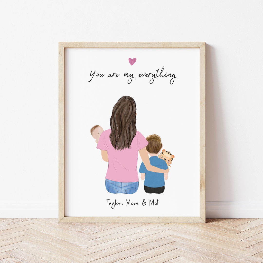 Personalized Framed Wall Art Mom With Toddler Newborn, Mother's Day ...