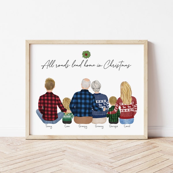 Personalized Framed Family Wall Art, Family gift from daughter, Family Portrait, Christmas gift idea for Family, customizable family print