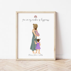 Personalized Framed Wall Art Mother and daughters,  Mother&#39;s day gift, Mom birthday gift, mom and girls portrait, customizable gift for mom