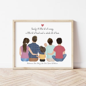 Personalized Framed Family Wall Art, Mother&#39;s day gift idea, Mom gift from daughter, Family Portrait with kids, customizable family print