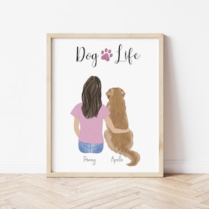 Personalized Framed Wall Art Girl dog, daughter and pet birthday gift, Customizable Dog print art, Friends gift idea for her, Mom and dog