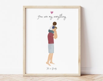 Personalized Framed Wall Art Father and toddler, Father's Day gift idea, son and dad print, birthday gift for dad, kids customizable print