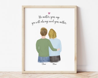 Personalized Framed Wall Art with Mother and son, Mother's Day gift idea, Customizable gift for mom, mum birthday gift idea, family portrait