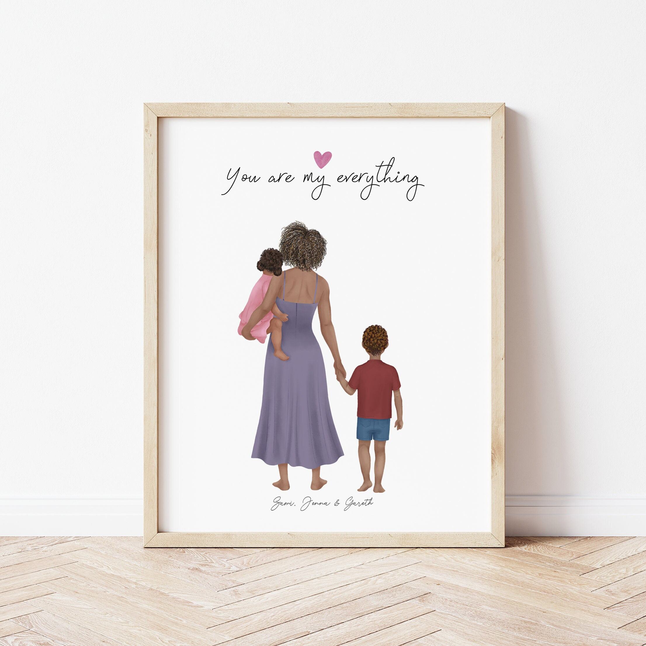 Personalized Framed Wall Art Mother and Kids, Birthday Gift for Mom ...
