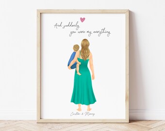 Personalized Framed Wall Art Mother and son, birthday gift for mom, Mother's day gift, mom and toddler portrait, customizable gift for mom