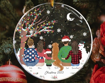 Personalized Christmas Acrylic Ornament for Family, Customizable family gift, Family gift from daughter, Christmas gift idea, Family Dog art