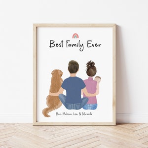 Personalized Framed Wall Art Family baby and pet, Mother's Day gift, family custom portrait, Dad gift from mom, Mom and baby print art, Dad
