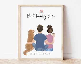 Personalized Framed Wall Art Family baby and pet, Mother's Day gift, family custom portrait, Dad gift from mom, Mom and baby print art, Dad