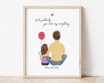 Personalized Framed Wall Art Dad and toddler, Dad's birthday gift, daughter and dad art, customizable print art for uncle, kid illustration