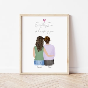 Personalized Framed Wall Art Mother and daughter, Mother's day gift idea, mom gift from daughter, birthday gift for mom, family portrait image 1